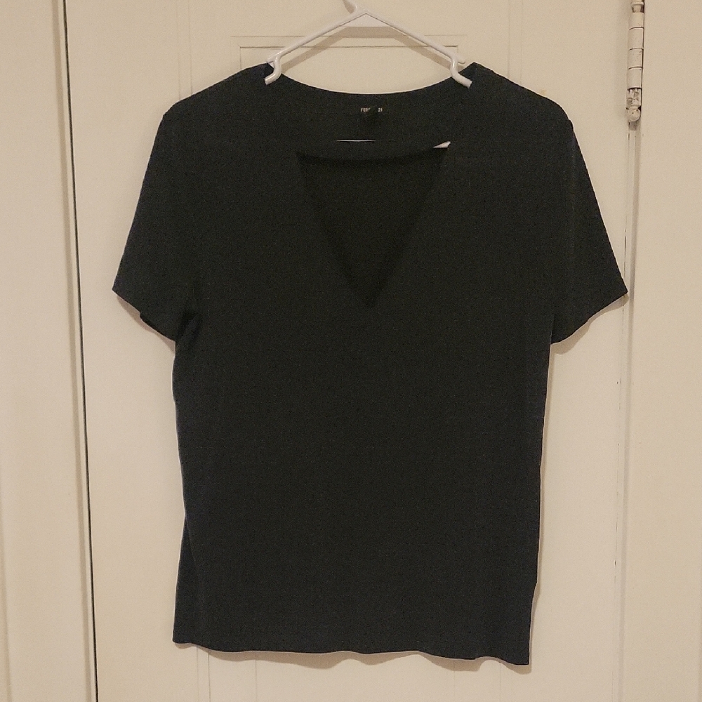 Black V-Neck Women's Top